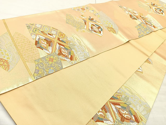 平和屋着物◎六通柄袋帯 唐織 有職地紙散らし 金銀糸 正絹 逸品 BAAK8679cm