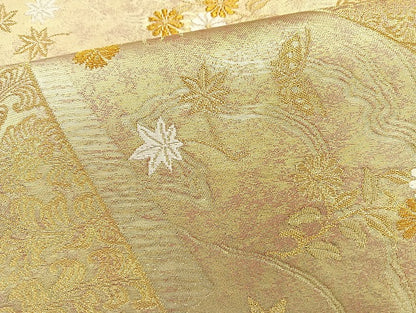 平和屋着物◎六通柄袋帯 秋草文 金糸 正絹 逸品 BAAK8680cm