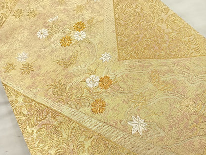 平和屋着物◎六通柄袋帯 秋草文 金糸 正絹 逸品 BAAK8680cm