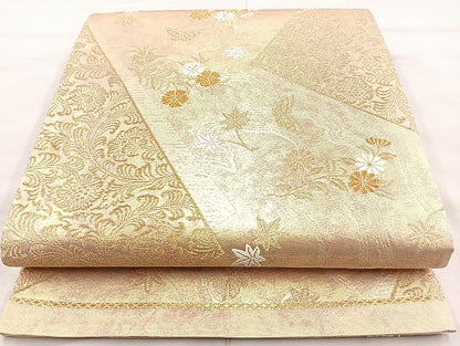 平和屋着物◎六通柄袋帯 秋草文 金糸 正絹 逸品 BAAK8680cm