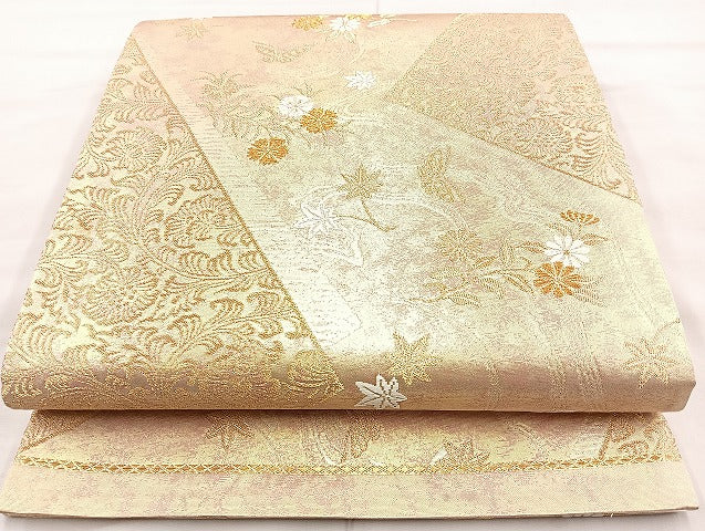平和屋着物◎六通柄袋帯 秋草文 金糸 正絹 逸品 BAAK8680cm
