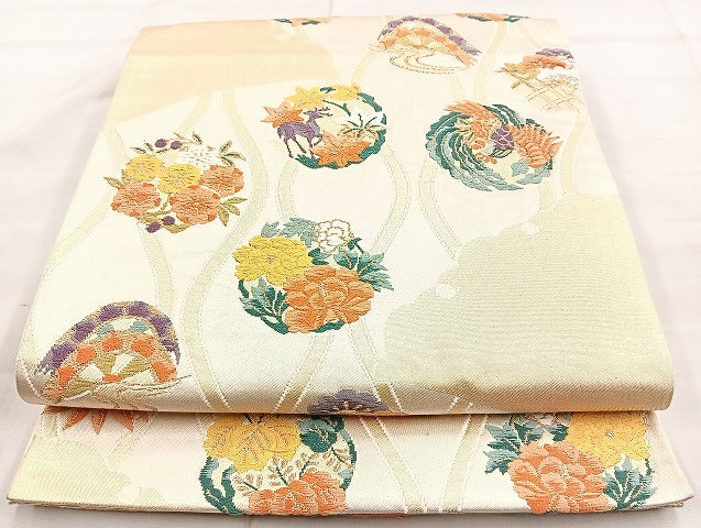 平和屋着物◎六通柄袋帯 唐織 立涌花丸文 金糸 正絹 逸品 BAAK8688cm