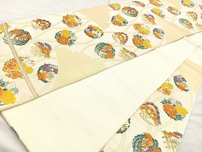 平和屋着物◎六通柄袋帯 唐織 立涌花丸文 金糸 正絹 逸品 BAAK8688cm