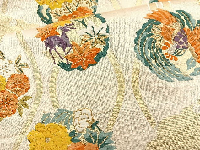 平和屋着物◎六通柄袋帯 唐織 立涌花丸文 金糸 正絹 逸品 BAAK8688cm