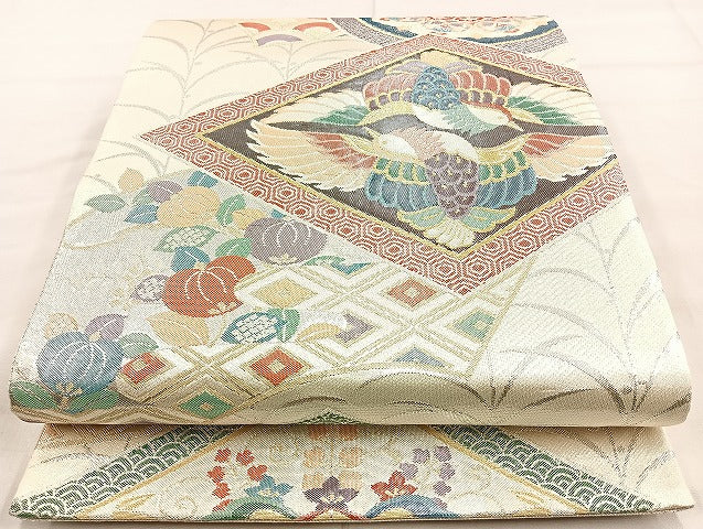平和屋着物◎九百佐賀錦 六通柄袋帯 織匠宝文 金銀糸 正絹 逸品 BAAK8690cm