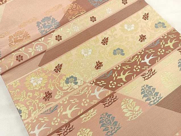 平和屋着物◎六通柄袋帯 名物裂 金糸 正絹 逸品 BAAK8716cm