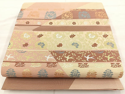 平和屋着物◎六通柄袋帯 名物裂 金糸 正絹 逸品 BAAK8716cm