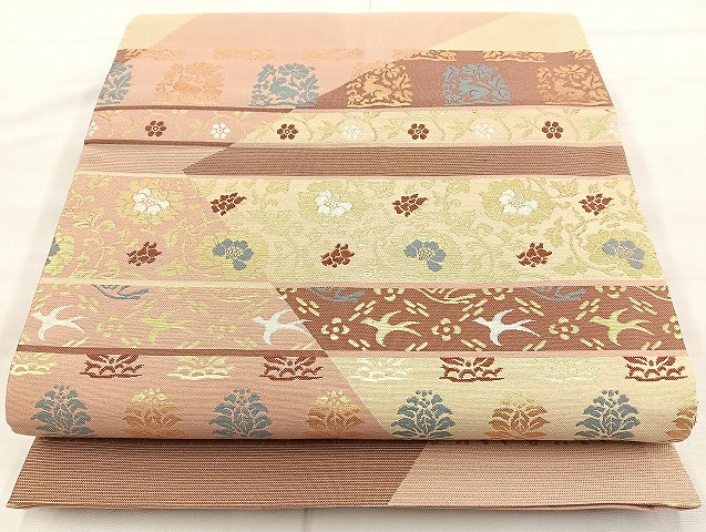 平和屋着物◎六通柄袋帯 名物裂 金糸 正絹 逸品 BAAK8716cm