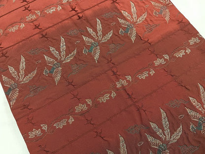 平和屋着物◎全通柄袋帯 しじら織 鳳凰花唐草文 金糸 正絹 逸品 BAAK8710cm