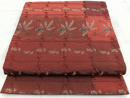 平和屋着物◎全通柄袋帯 しじら織 鳳凰花唐草文 金糸 正絹 逸品 BAAK8710cm