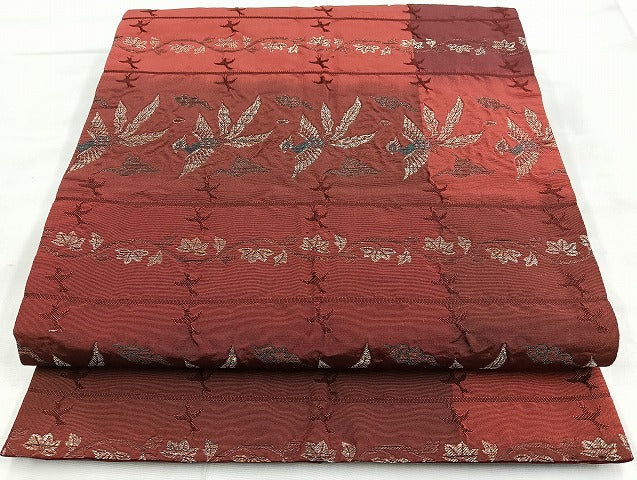 平和屋着物◎全通柄袋帯 しじら織 鳳凰花唐草文 金糸 正絹 逸品 BAAK8710cm