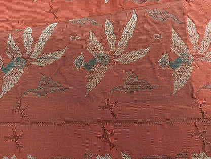 平和屋着物◎全通柄袋帯 しじら織 鳳凰花唐草文 金糸 正絹 逸品 BAAK8710cm
