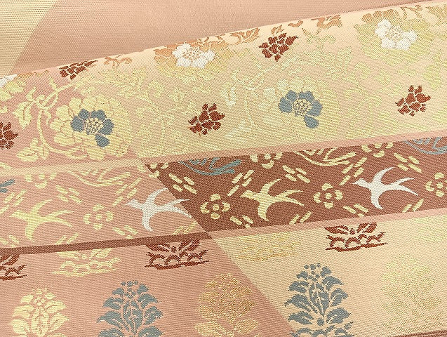 平和屋着物◎六通柄袋帯 名物裂 金糸 正絹 逸品 BAAK8716cm