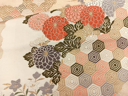 平和屋着物◎六通柄袋帯 唐織 道長吉祥花文 金糸 正絹 逸品 BAAK8737cm