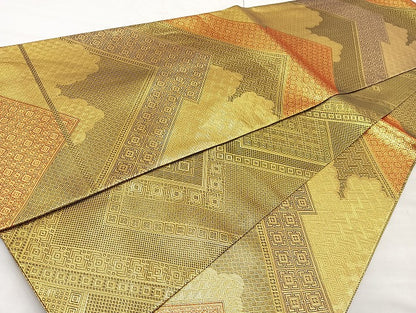 平和屋着物◎佐賀錦 六通柄袋帯 松皮菱 金糸 正絹 逸品 BAAK8762cm