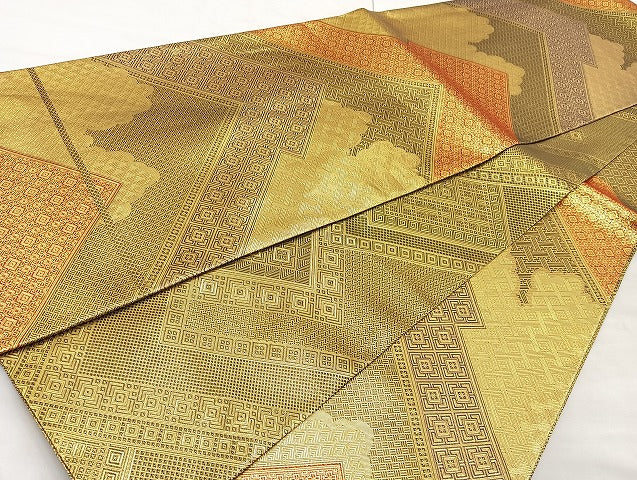 平和屋着物◎佐賀錦 六通柄袋帯 松皮菱 金糸 正絹 逸品 BAAK8762cm