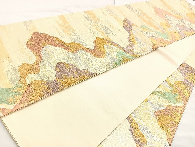 平和屋着物◎六通柄袋帯 箔珠錦 プラチナ箔 正絹 逸品 BAAK8771cm