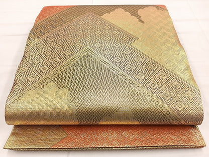 平和屋着物◎佐賀錦 六通柄袋帯 松皮菱 金糸 正絹 逸品 BAAK8762cm