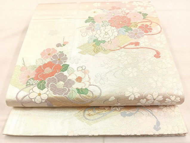 平和屋着物◎六通柄袋帯 唐織 御所花茂紋 金銀糸 正絹 逸品 BAAK8789cm