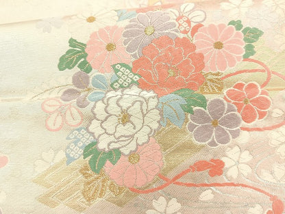 平和屋着物◎六通柄袋帯 唐織 御所花茂紋 金銀糸 正絹 逸品 BAAK8789cm