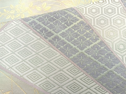 平和屋着物◎六通柄袋帯 唐織 檜扇吉祥秋草文 金糸 正絹 逸品 BAAK8796cm