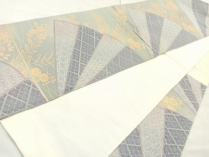 平和屋着物◎六通柄袋帯 唐織 檜扇吉祥秋草文 金糸 正絹 逸品 BAAK8796cm