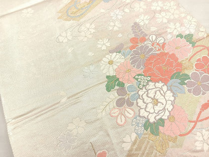 平和屋着物◎六通柄袋帯 唐織 御所花茂紋 金銀糸 正絹 逸品 BAAK8789cm