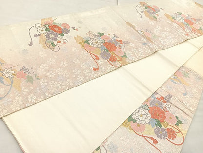 平和屋着物◎六通柄袋帯 唐織 御所花茂紋 金銀糸 正絹 逸品 BAAK8789cm