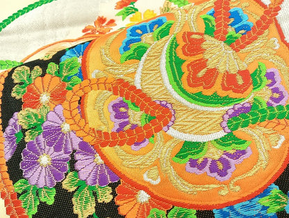 平和屋着物◎六通柄袋帯 唐織 鏡裏文様 金銀糸 正絹 逸品 BAAL0128cm