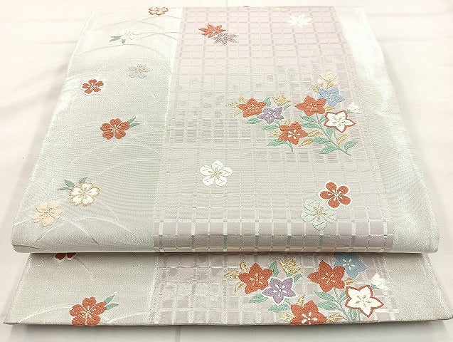 平和屋着物◎六通柄袋帯 唐織 春秋間道 金銀糸 正絹 逸品 BAAL0113cm