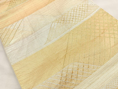 平和屋着物◎六通柄袋帯 横段文 金銀糸 正絹 逸品 BAAL0116cm