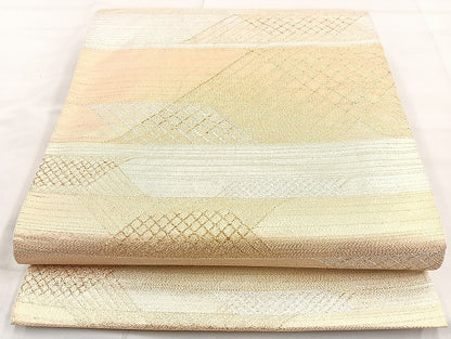 平和屋着物◎六通柄袋帯 横段文 金銀糸 正絹 逸品 BAAL0116cm