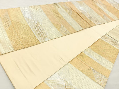 平和屋着物◎六通柄袋帯 横段文 金銀糸 正絹 逸品 BAAL0116cm