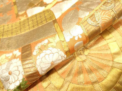 平和屋着物●六通太鼓柄袋帯 駒刺繍 御所車花文 金銀糸 正絹 逸品 DAAJ6183fe