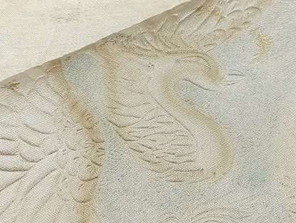 平和屋着物◎太鼓柄袋帯 ふくれ織り 唐箔おり 鳳凰花絵皿 引箔 正絹 逸品 BAAK5794if