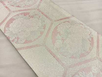 平和屋着物◎佐賀錦 六通柄袋帯 亀甲牡丹丸文 銀糸 正絹 逸品 BAAK5792if