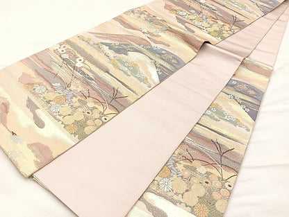 平和屋着物◎六通柄袋帯 乾山吉野山図 九百錦 金糸 正絹 逸品 BAAL0906if