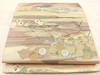 平和屋着物◎六通柄袋帯 乾山吉野山図 九百錦 金糸 正絹 逸品 BAAL0906if