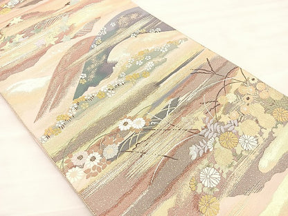 平和屋着物◎六通柄袋帯 乾山吉野山図 九百錦 金糸 正絹 逸品 BAAL0906if