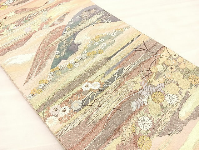 平和屋着物◎六通柄袋帯 乾山吉野山図 九百錦 金糸 正絹 逸品 BAAL0906if