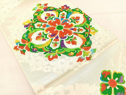 平和屋着物◎六通柄袋帯 唐織 花菱唐草文 銀糸 正絹 逸品 BAAL1213if