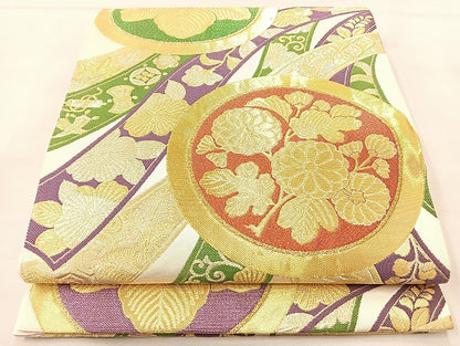 平和屋着物◎六通柄袋帯 熨斗有職文様 金糸 正絹 逸品 BAAL1211if
