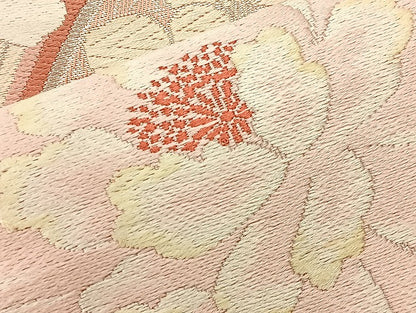 平和屋着物◎六通柄袋帯 唐織 扇面牡丹文 金銀糸 正絹 逸品 BAAL1212if