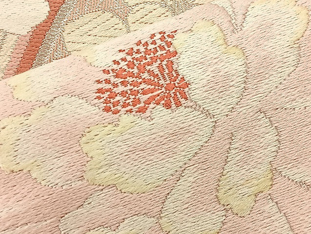 平和屋着物◎六通柄袋帯 唐織 扇面牡丹文 金銀糸 正絹 逸品 BAAL1212if