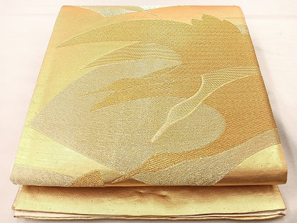 平和屋着物◎六通柄袋帯 地紙飛鶴文 金糸 正絹 逸品 BAAL0938if