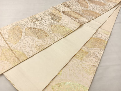 平和屋着物◎六通柄袋帯 花地紙流し 金糸 正絹 逸品 BAAL3148if