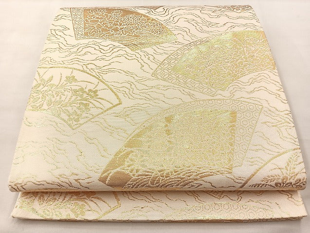 平和屋着物◎六通柄袋帯 花地紙流し 金糸 正絹 逸品 BAAL3148if