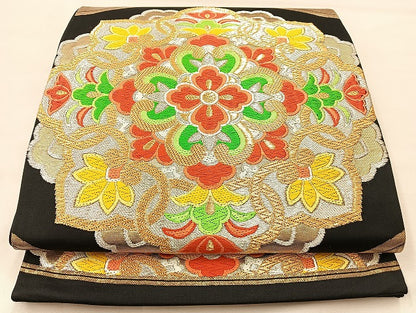 平和屋着物◎六通柄袋帯 唐織 正倉院 黒地 金銀糸 正絹 逸品 BAAL3139if