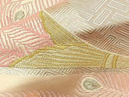 平和屋着物◎六通柄袋帯 唐織 孔雀 金銀糸 正絹 逸品 BAAL3183if