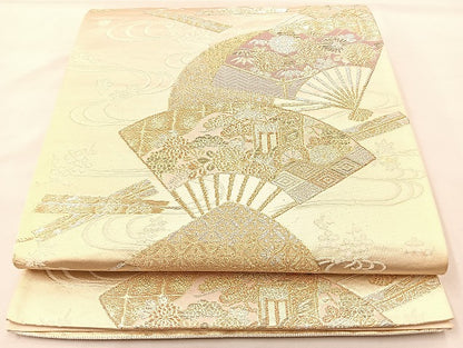 平和屋着物◎六通柄袋帯 扇面流し 金銀糸 正絹 逸品 BAAL3166if
